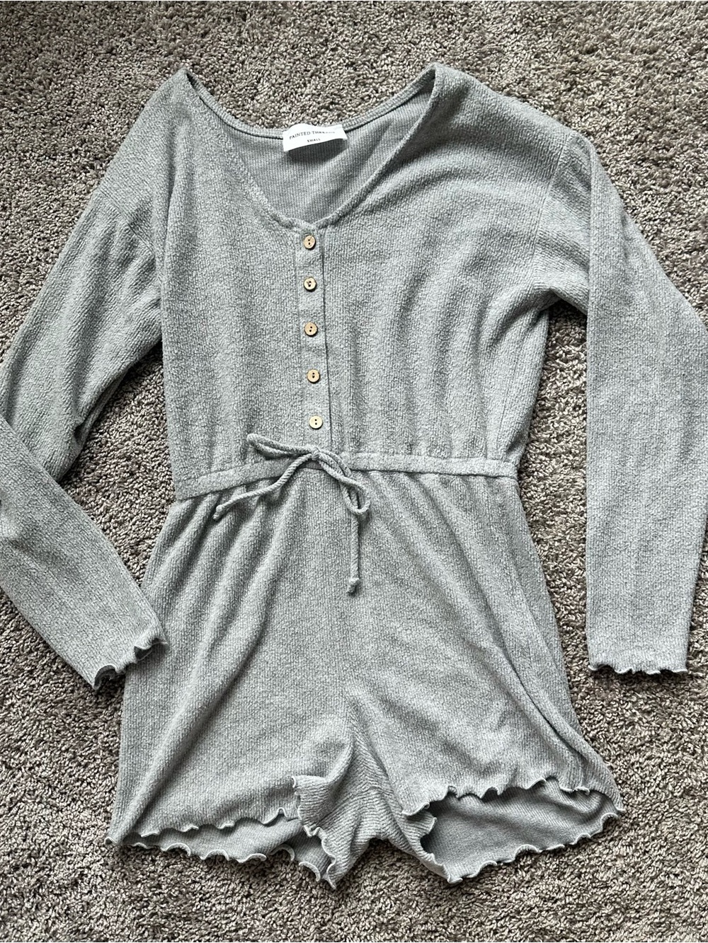 painted threads Grey Knit Long-Sleeve Romper with Buttons